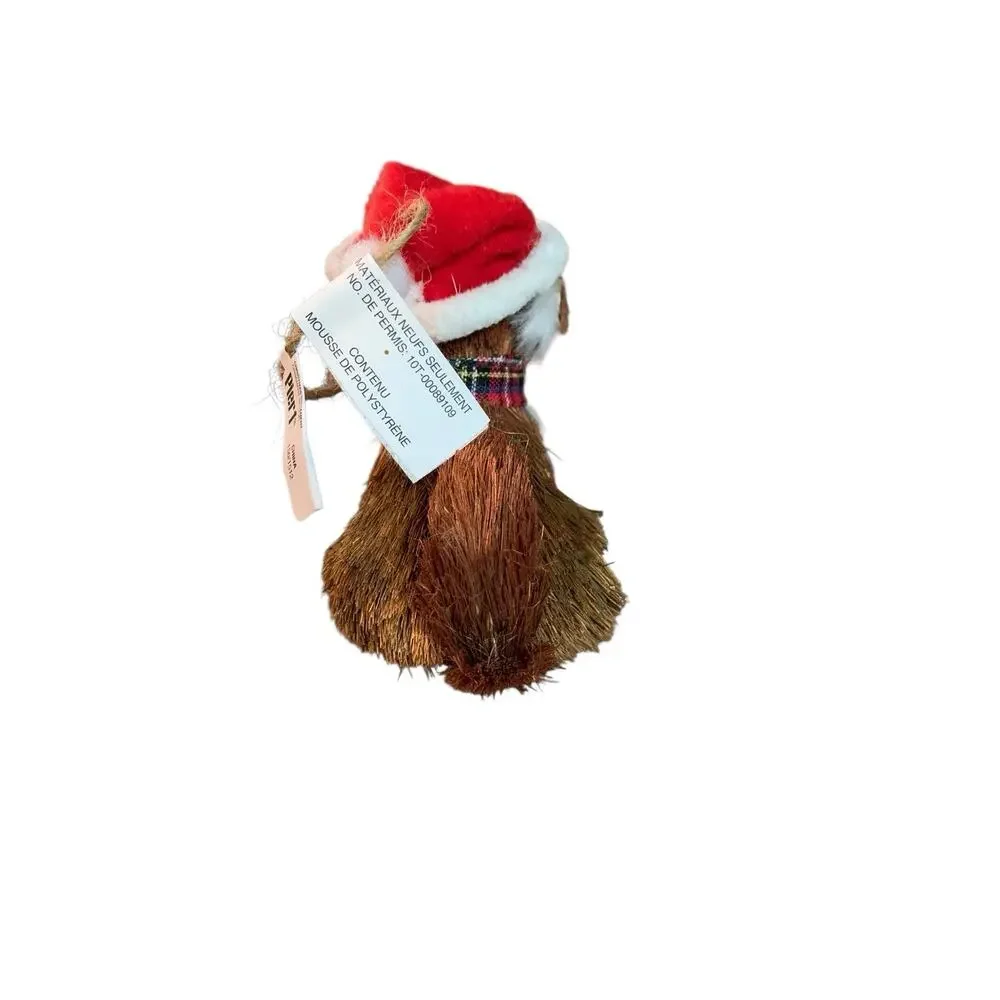 Pier 1 Imports Sisal Dog Christmas Tree Ornaments Set of 3 Santa Hat Plaid 5.5